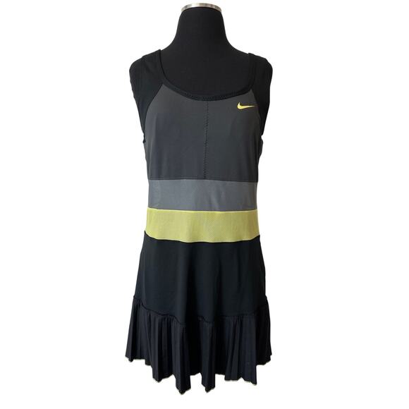 Nike Pleated Skirt Tennis Dress Dri-Fit Mesh 523357-010 Size L Yellow Gray Black - Picture 1 of 13